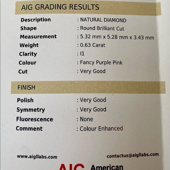 XX SOLD XX NWOT AIG 1.03 CTW CERTIFIED  PURPLE PINK. IN A BEAUTIFUL SETTING. - Picture 10 of 15